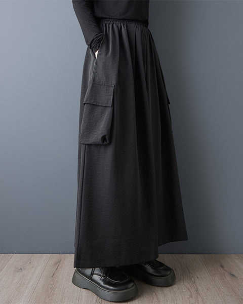 ellazhu Women's Wide Leg Pants Oversized Palazzo Trousers High Waist Loose Cargo Pocket Casual Long Pants Solid Black GZ860