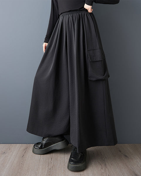 ellazhu Women's Wide Leg Pants Oversized Palazzo Trousers High Waist Loose Cargo Pocket Casual Long Pants Solid Black GZ860