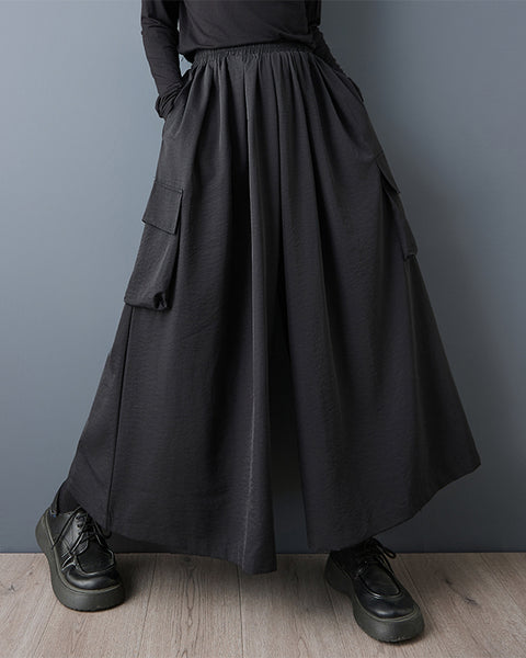ellazhu Women's Wide Leg Pants Oversized Palazzo Trousers High Waist Loose Cargo Pocket Casual Long Pants Solid Black GZ860