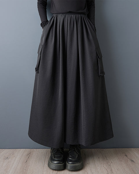 ellazhu Women's Wide Leg Pants Oversized Palazzo Trousers High Waist Loose Cargo Pocket Casual Long Pants Solid Black GZ860