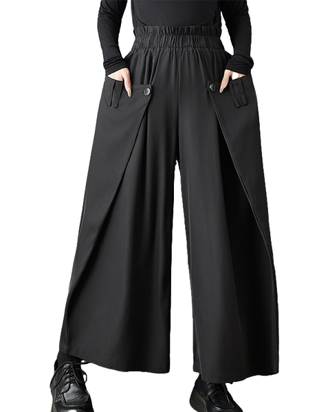 ellazhu Women's Wide Leg Pants High Waist Palazzo Trousers Loose Button Detail Casual Full Length Pants GZ861