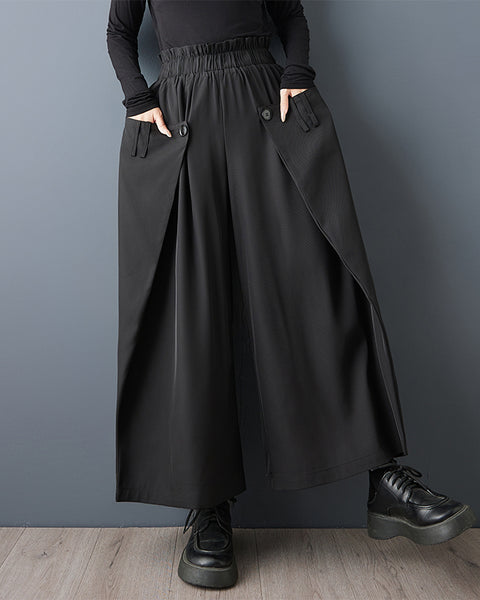 ellazhu Women's Wide Leg Pants High Waist Palazzo Trousers Loose Button Detail Casual Full Length Pants GZ861
