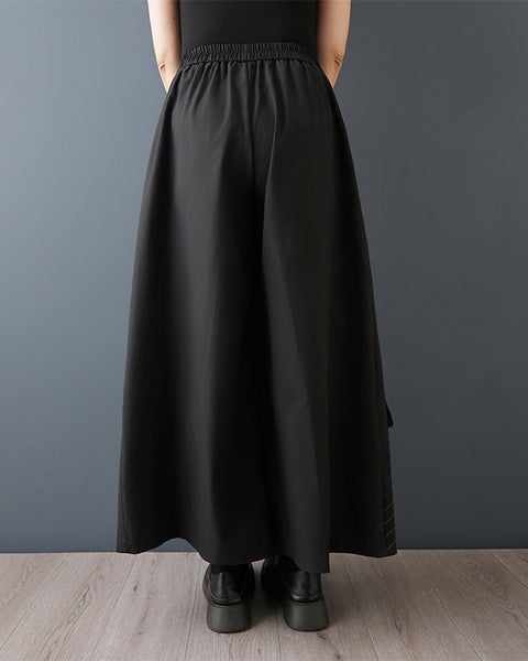 ellazhu Women's Asymmetric Wide Leg Pants Patchwork Striped Loose Palazzo Trousers Elastic Waist Casual Fashion GZ863