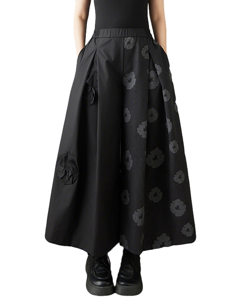 ellazhu Women's Asymmetric Wide Leg Cropped Pants Pleated Floral Print Loose Skirted Trousers Casual Fashion GZ864