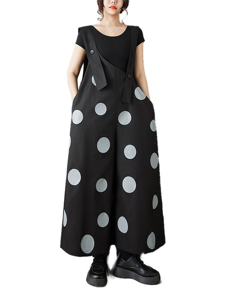 ellazhu Women's Polka Dot Wide Leg Jumpsuit Oversized Suspender Pants Loose Fit Casual Baggy Romper Fashion GZ865