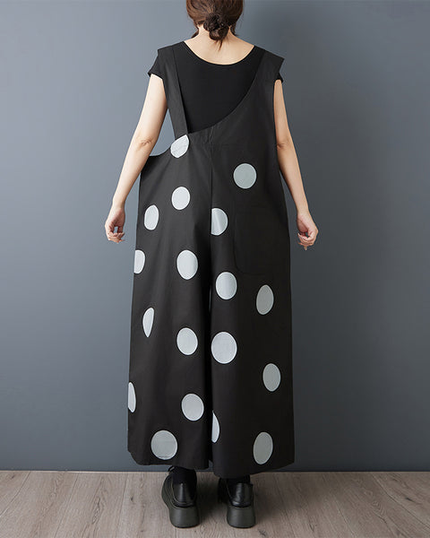 ellazhu Women's Polka Dot Wide Leg Jumpsuit Oversized Suspender Pants Loose Fit Casual Baggy Romper Fashion GZ865
