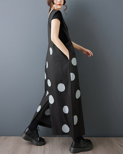 ellazhu Women's Polka Dot Wide Leg Jumpsuit Oversized Suspender Pants Loose Fit Casual Baggy Romper Fashion GZ865