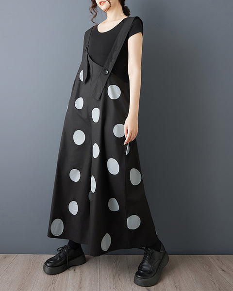 ellazhu Women's Polka Dot Wide Leg Jumpsuit Oversized Suspender Pants Loose Fit Casual Baggy Romper Fashion GZ865
