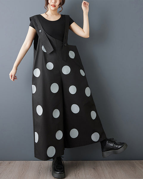 ellazhu Women's Polka Dot Wide Leg Jumpsuit Oversized Suspender Pants Loose Fit Casual Baggy Romper Fashion GZ865
