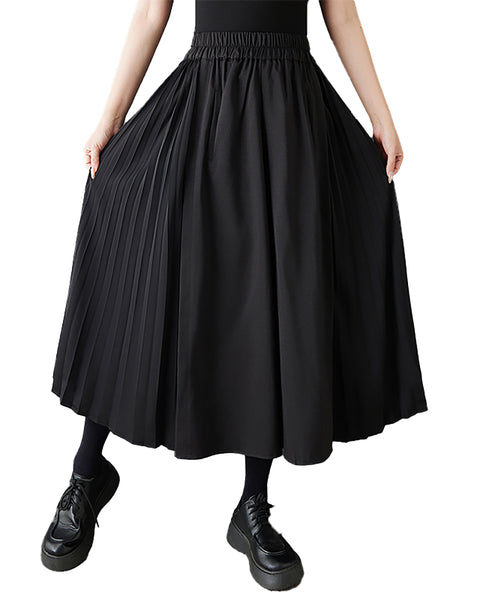 ellazhu Women's Pleated Wide Leg Pants Contrast Color Cropped Palazzo Trousers Loose Elastic Waist Culottes GZ868