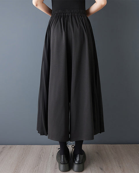 ellazhu Women's Pleated Wide Leg Pants Contrast Color Cropped Palazzo Trousers Loose Elastic Waist Culottes GZ868