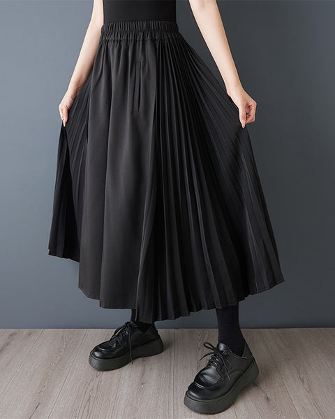 ellazhu Women's Pleated Wide Leg Pants Contrast Color Cropped Palazzo Trousers Loose Elastic Waist Culottes GZ868