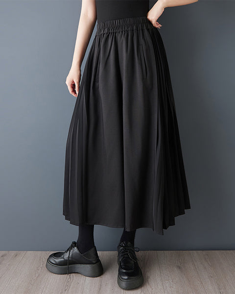 ellazhu Women's Pleated Wide Leg Pants Contrast Color Cropped Palazzo Trousers Loose Elastic Waist Culottes GZ868