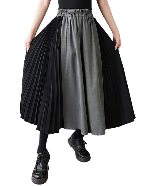 ellazhu Women's Pleated Wide Leg Pants Contrast Color Cropped Palazzo Trousers Loose Elastic Waist Culottes GZ868