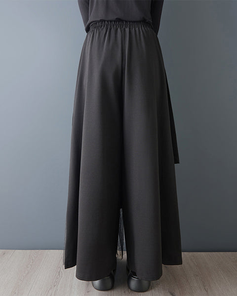 ellazhu Women's Mesh Patchwork Wide Leg Pants Oversized Elastic Waist Side Pockets Loose Irregular Palazzo Trousers GZ876