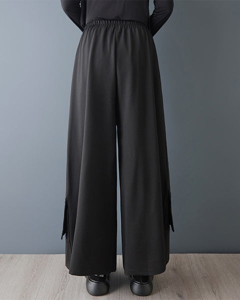 ellazhu Women's Cargo Pocket Wide Leg Pants Button Detail Oversized Elastic Waist Loose Casual Palazzo Trousers GZ877