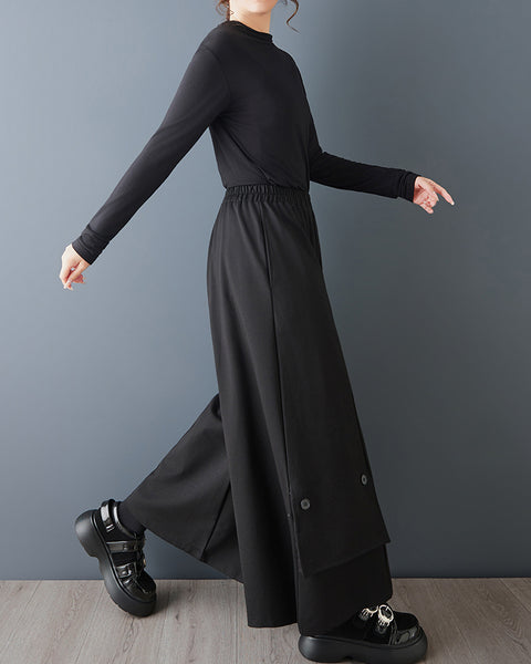 ellazhu Women's Cargo Pocket Wide Leg Pants Button Detail Oversized Elastic Waist Loose Casual Palazzo Trousers GZ877