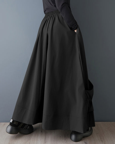 ellazhu Women's Gothic Cargo Maxi Skirt Elastic Waist Drawstring Loose A Line Oversized Casual Plus Size Streetwear GZ879