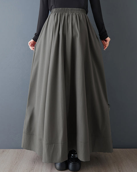 ellazhu Women's Gothic Cargo Maxi Skirt Elastic Waist Drawstring Loose A Line Oversized Casual Plus Size Streetwear GZ879