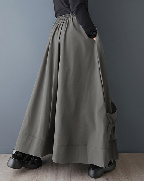 ellazhu Women's Gothic Cargo Maxi Skirt Elastic Waist Drawstring Loose A Line Oversized Casual Plus Size Streetwear GZ879