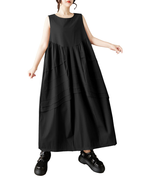 ellazhu Women's Sleeveless Maxi Dress Loose A Line Tank Dress Plus Size Patchwork Pocket Casual Oversized GZ886
