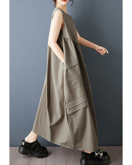 ellazhu Women's Sleeveless Maxi Dress Loose A Line Tank Dress Plus Size Patchwork Pocket Casual Oversized GZ886