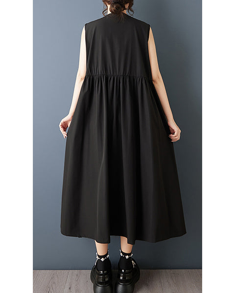 ellazhu Women's Sleeveless Shirt Dress Pleated Front Button Down Maxi Dress Loose A Line Plus Size Casual GZ887