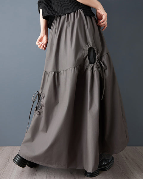 ellazhu Women's Asymmetrical Midi Skirt Elastic Waist Hollow Out Mesh Patchwork Layered Plus Size Flowy GZ892