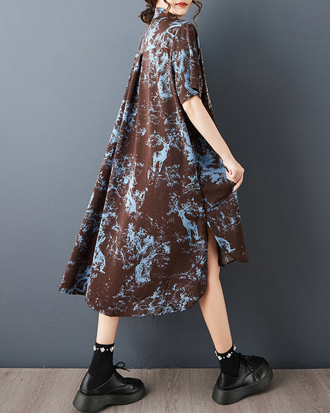 ellazhu Women's Tie Dye Shirt Dress Sequin Patchwork Asymmetrical Button Down Oversized Midi Dress Plus Size GZ903