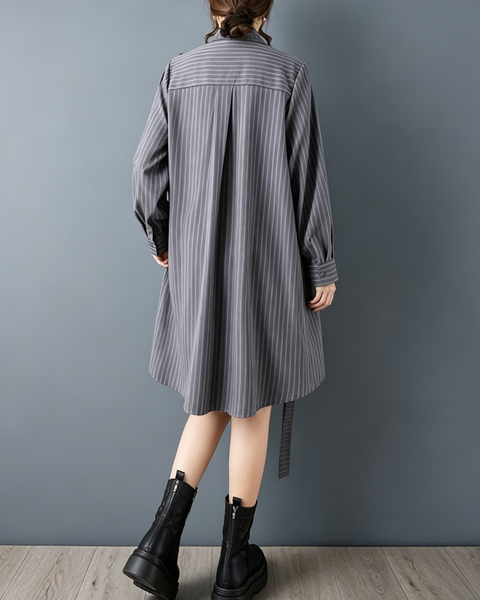 ellazhu Women's Oversized Striped Ruffle Flower Long Shirt Dress GZ905