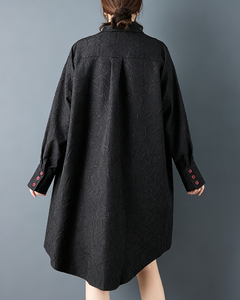 ellazhu Women's Oversized Textured Lace Applique Button Down Dress GZ907