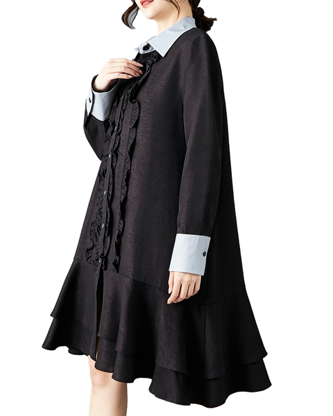 ellazhu Women's Oversized Ruffle Button Down Collared Shirt Dress GZ909