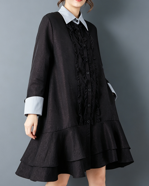 ellazhu Women's Oversized Ruffle Button Down Collared Shirt Dress GZ909