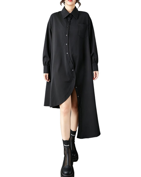 ellazhu Women's Oversized Asymmetric Button Down Tunic Shirt Dress GZ911