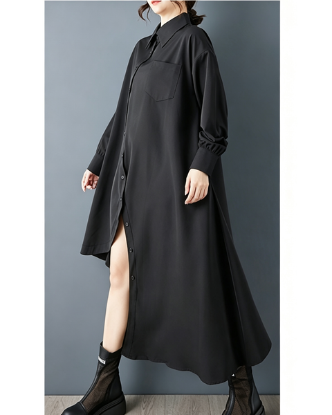 ellazhu Women's Oversized Asymmetric Button Down Tunic Shirt Dress GZ911