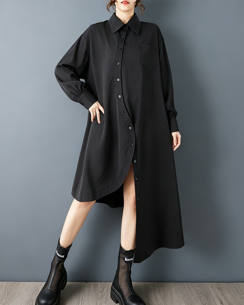 ellazhu Women's Oversized Asymmetric Button Down Tunic Shirt Dress GZ911