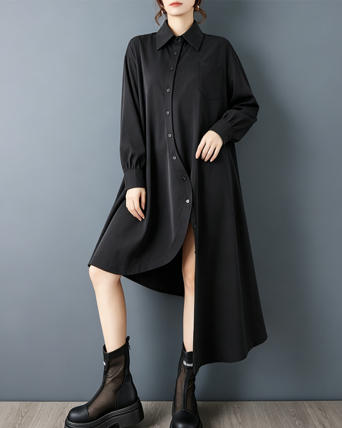 ellazhu Women's Oversized Asymmetric Button Down Tunic Shirt Dress GZ911