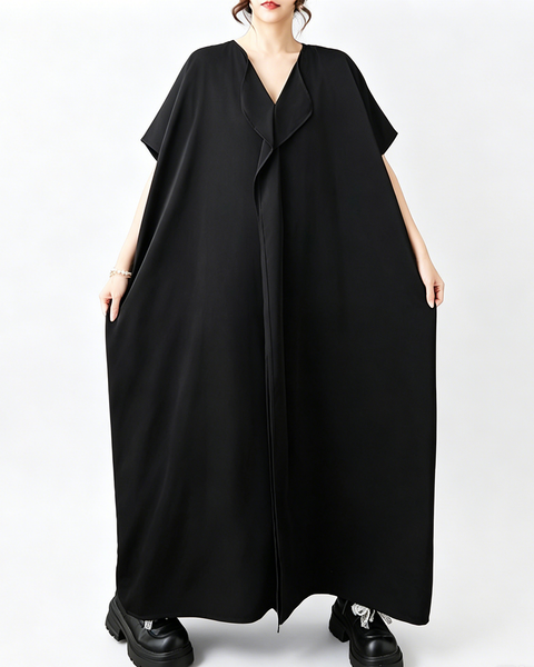 ellazhu Women's Oversized Caftan Maxi Dress V Neck Loose Short Sleeve Pocket Casual Plus Size Solid Casual GZ916