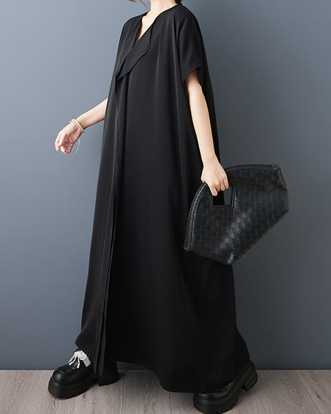 ellazhu Women's Oversized Caftan Maxi Dress V Neck Loose Short Sleeve Pocket Casual Plus Size Solid Casual GZ916