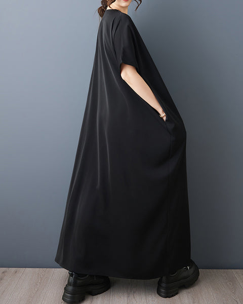 ellazhu Women's Oversized Caftan Maxi Dress V Neck Loose Short Sleeve Pocket Casual Plus Size Solid Casual GZ916