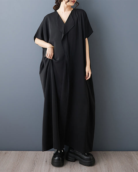 ellazhu Women's Oversized Caftan Maxi Dress V Neck Loose Short Sleeve Pocket Casual Plus Size Solid Casual GZ916