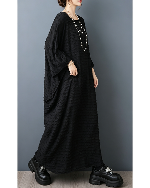 ellazhu Women's Oversized Textured Batwing Sleeve Maxi Dress Flowy GZ919