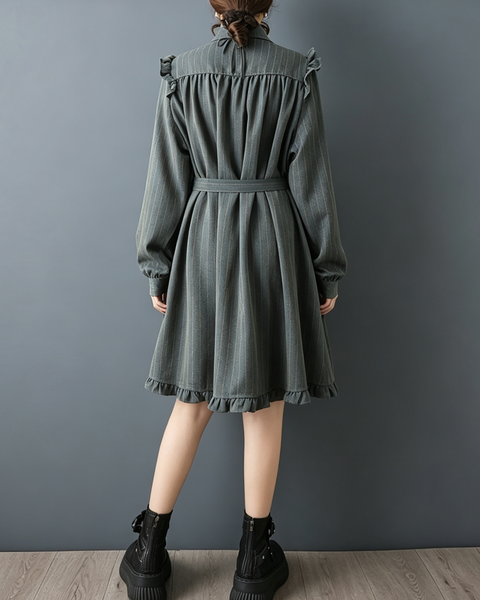 ellazhu Women's Oversized Striped Ruffle Collared Midi Shirt Dress GZ929