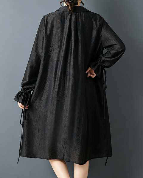 ellazhu Women's Oversized V Neck Tie Front Shirt Dress Ruffle Cuff GZ931