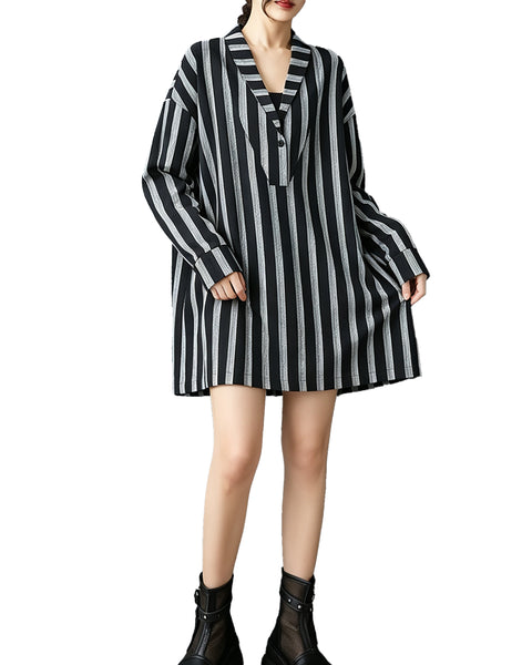ellazhu Women's Oversized Striped V Neck Long Sleeve Tunic Blouses GZ932