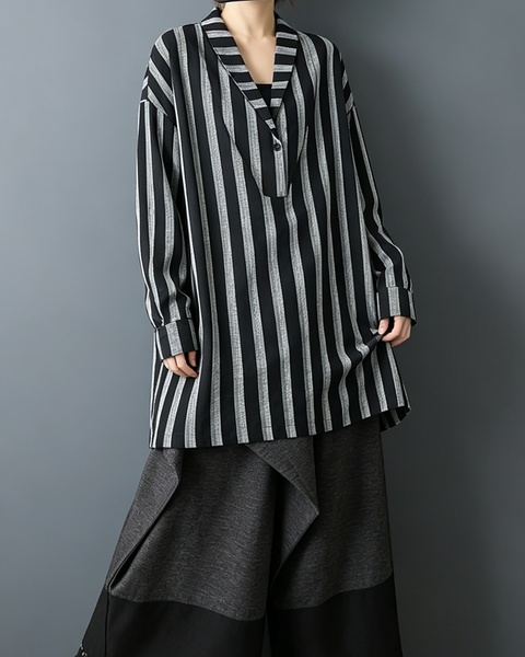 ellazhu Women's Oversized Striped V Neck Long Sleeve Tunic Blouses GZ932