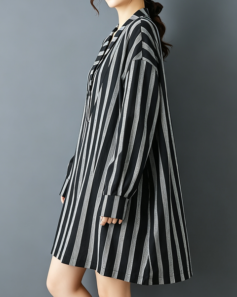ellazhu Women's Oversized Striped V Neck Long Sleeve Tunic Blouses GZ932