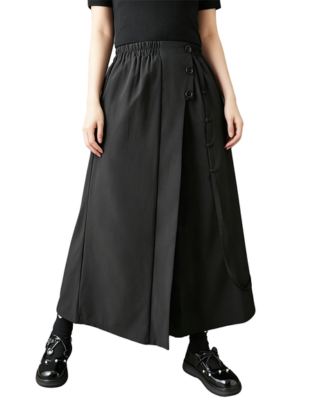 ellazhu Women's Wide Leg Culottes High Waist Loose Plus Size Button Tie Strap Cropped Skirt Pants Flowy Palazzo GZ955