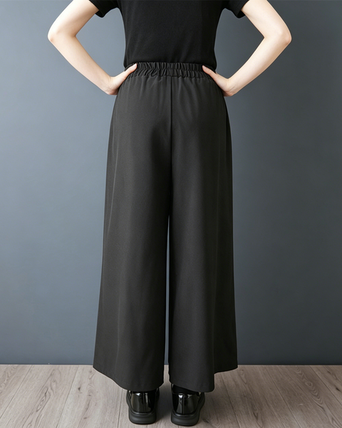 ellazhu Women's Wide Leg Culottes High Waist Loose Plus Size Button Tie Strap Cropped Skirt Pants Flowy Palazzo GZ955