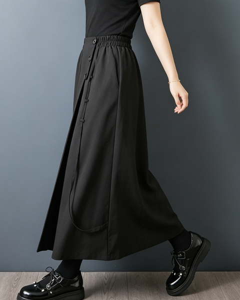 ellazhu Women's Wide Leg Culottes High Waist Loose Plus Size Button Tie Strap Cropped Skirt Pants Flowy Palazzo GZ955